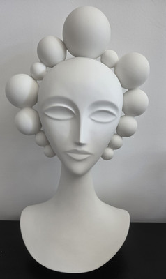 Jonathan Adler Signed White Abstract Ceramic Bust Sculpture, Matte Modern Art