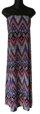 New York Laundry Strapless Maxi Dress M Pink Blue Chevron Geometric Boho Hippie