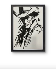Original Abstract Cowboy Painting 9x12 paper Modern Wall Art Home Decor Signed