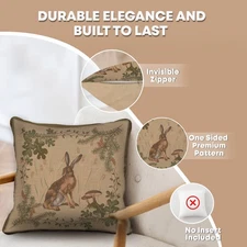 The Hare Throw Pillow Cover - Jacquard Tapestry Cushion Cover 19x19 in New
