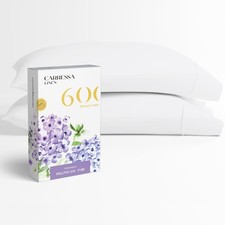 Carressa Linen King 100 Egyptian Cotton Pillow Cases 600TC Crisp White Set of 2