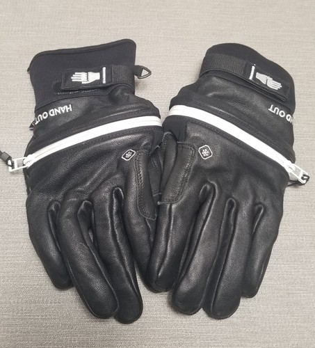 Hand Out Pro Gloves Size XL 100% Leather Black Primaloft Hipora Snow Board Ski