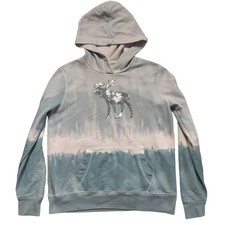 Abercrombie Kids Hoodie Size 15/16 Blue Fleece Moose Sequin Long Sleeve