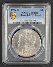 1902 S Morgan Silver Dollar PCGS UNC Detail Genuine Cleaned