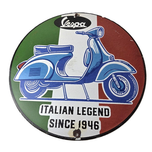 Vintage Vespa Sign - Italian Gas Service Station Porcelain Advertising Sign