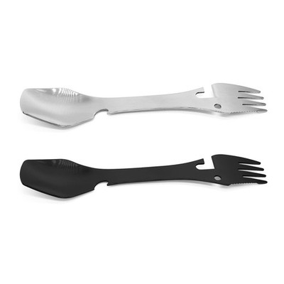 2 Pack Camping Spork Multi-Function Fork Spoon 5 in 1 Large, Black&Silver