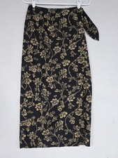 Vtg Lauren Ralph Lauren Petite Black/Tan Silk Linen Midi Wrap Skirt/Sarong Sz 2P