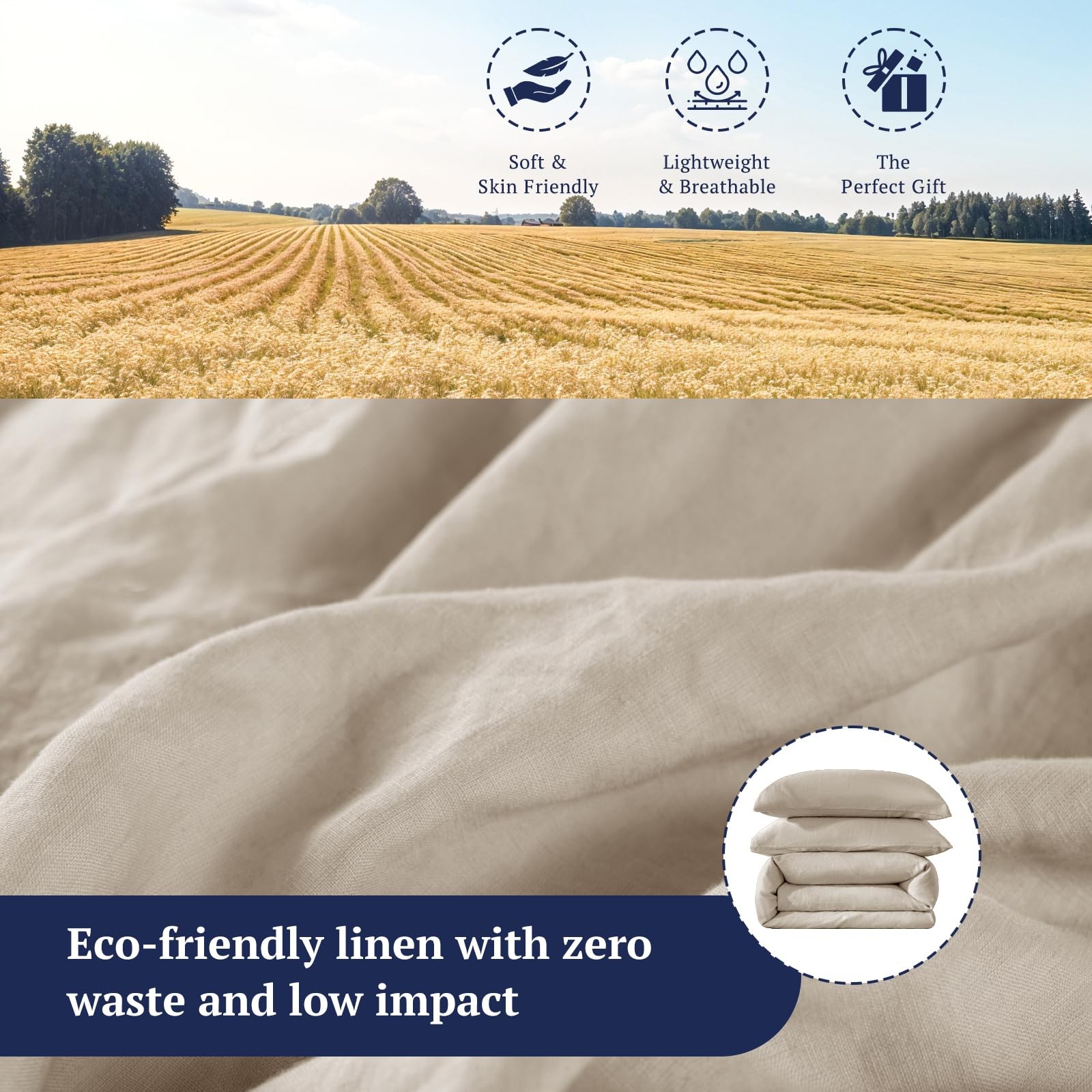 100% Linen Queen Duvet Cover Set, Luxury Pure Natural French Flax Linen Duvet...