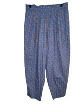 VTG 80's Liz Sport Womens Cotton Elastic Blue Floral Pull On Pants L Large J