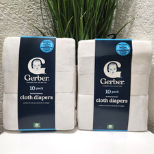Lot of 2 Gerber Birdseye Flatfold Cloth Diapers 10 Pack White 100 Cotton New
