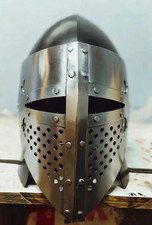 Medieval Crusader Bascinet Helmet LARP Armor Steel Cosplay Barbuta Visor