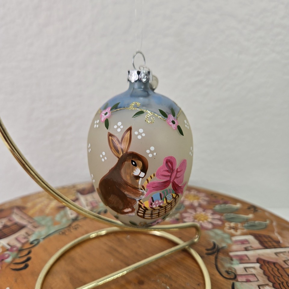 Dept 56 Glass Easter Egg Ornament Hand Painted Bunny Rabbit Basket ...
