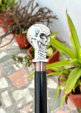 Sliver Skull Head Handle Victorian Handcrafted Wooden Walking Stick Cane Gift