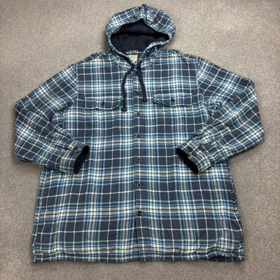 LL Bean Jacke Erwachsene X Large blau kariert Flanell Hausarbeit Scheune Shacket Kapuze Herren
