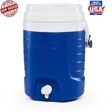 2-Gallon Insulated Sport Beverage Jug W/ Hooks Leak-Free Dispensing Plastic Blue
