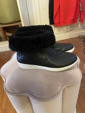 Fitflop Women's Black Leather Fur Lined Boots Side Zip Size 6 Ex Condition