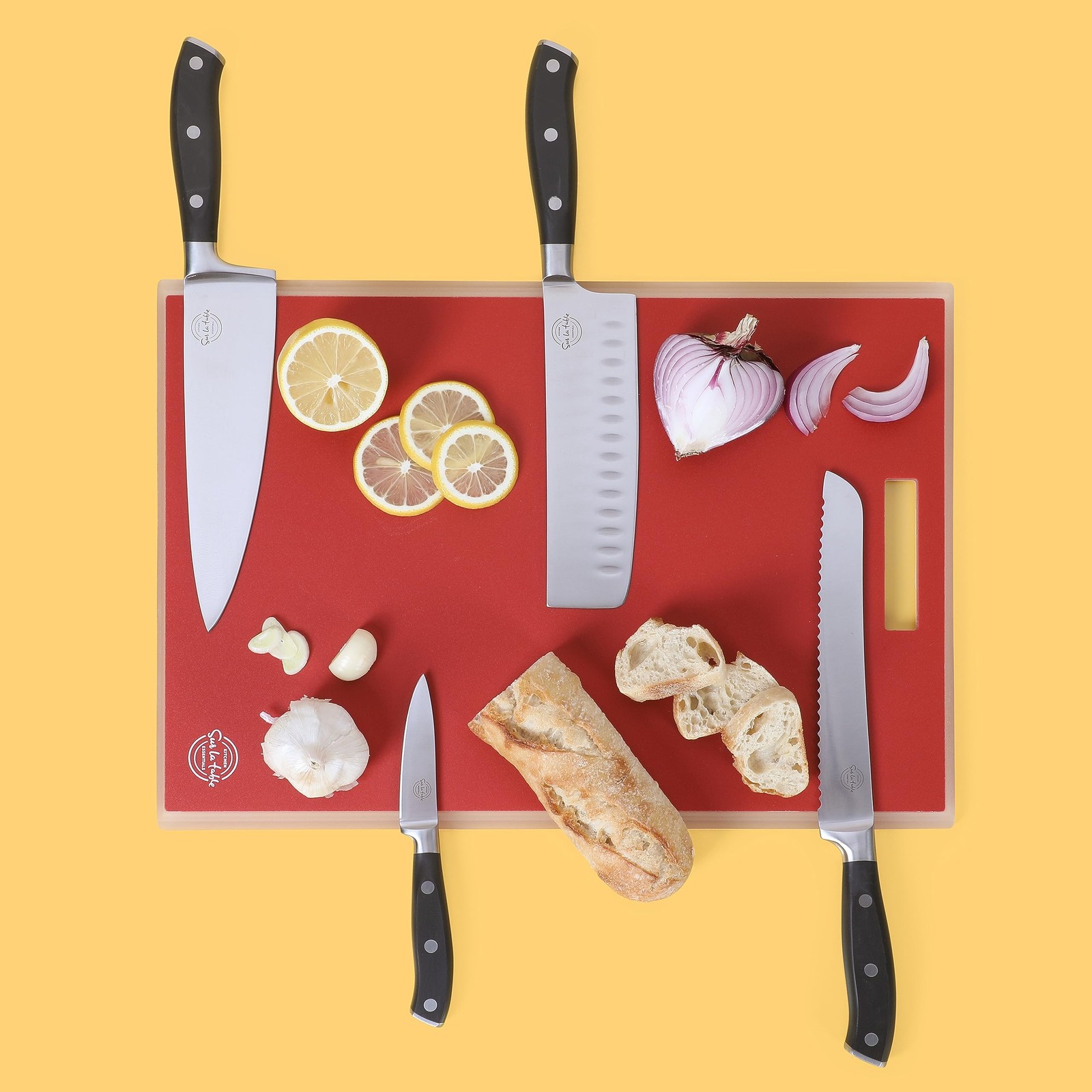 5 Piece Kitchen Knife Set With Magnetic Block German Steel Knives Black