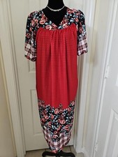 Vintage Anthony Richards Kaftan Medium Red House Dress Rose Gingham Print
