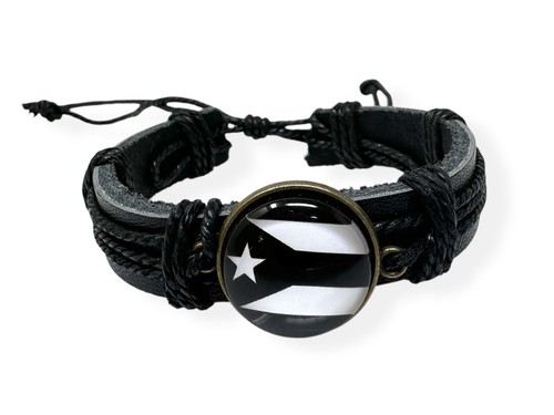 Puerto Rico Flag Bracelet Black Leather Adjustable Unisex PR Gift Jewelry - Picture 2 of 11