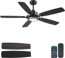 54" Black Ceiling Fan with Lights Remote, Quiet DC Motor, 6 Speeds