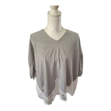 Atsuro Tayama Gray V Neck Pullover With Lace Trim 38