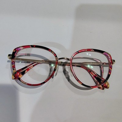 Christian Lacroix Eyeglasses Womens Pink Abstract Floral Gold Cat Eye Wire Frame