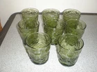 Set of 8 Vintage Anchor Hocking Lido Milano Avocado Green Crinkle Rocks Glasses