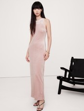 Banana Republic Sz Medium Stretch Luxe Velvet Maxi Column Dress In Blush Pink