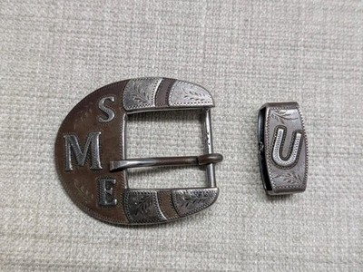 vintage HANDCRAFTED belt buckle set 2PC keeper WESTERN sterling ''JAGGAR'' bronze