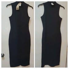 BNWT H&M Sleeveless Black Back Cutout Midi Bodycon Dress US 10 UK 12