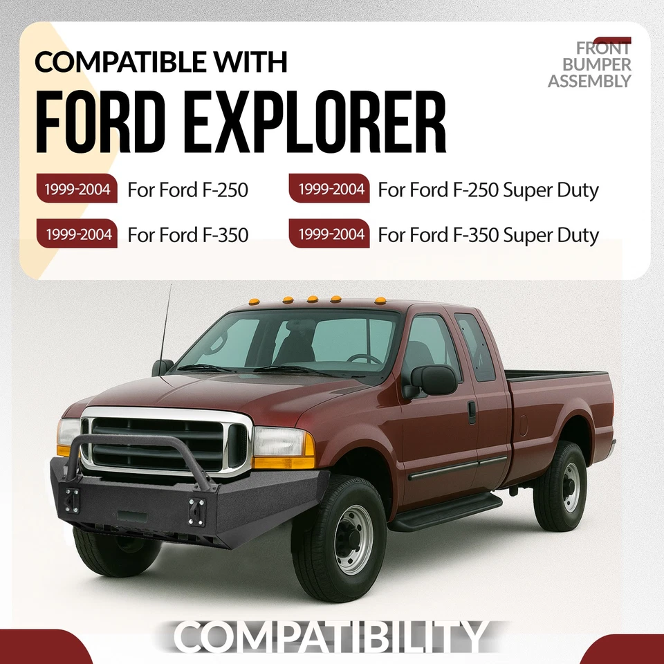 Black Steel Front Bumper Assembly For Ford F-250 F-350 Super Duty 1999-2004 - Изображение 2 из 4