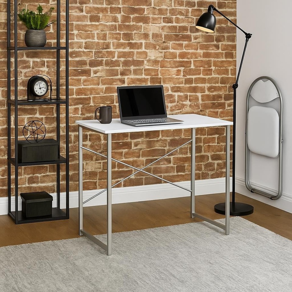 Industriel Bureau Ordinateur portable bois Accueil Poste travail PC étude Blanc