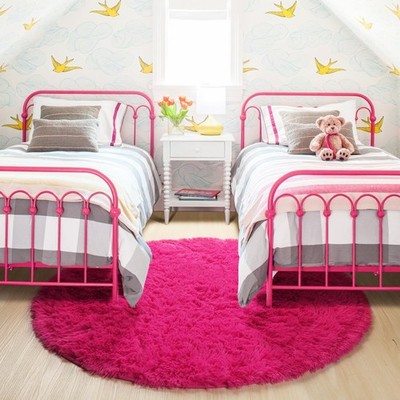 Hot Pink Round Rug 4Ft for Girls Bedroom, Fluffy Circle Area Rugs