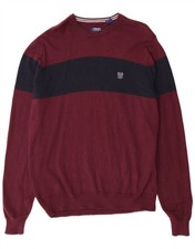 Chaps Mens Crew Neck Jumper Sweater 2XL Burgundy Colourblock Cotton AI03