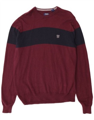 Chaps Herren Rundhals Pullover Sweater 2XL Burgund Colourblock Baumwolle AI03