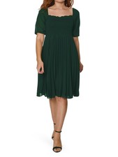 BCBGENERATION Womens Green Lined Pullover Short Sleeve Fit + Flare Dress 4