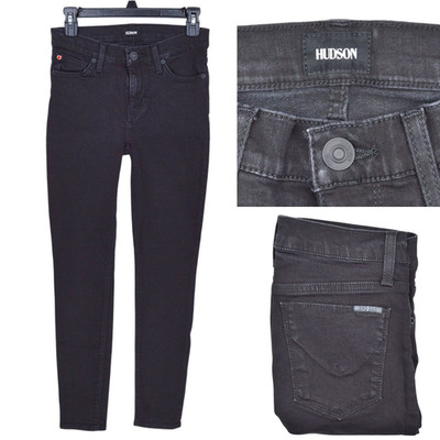 Hudson Jeans Womens Sz 26 Black Natalie Super Skinny Crop Stretch Mid Rise Denim