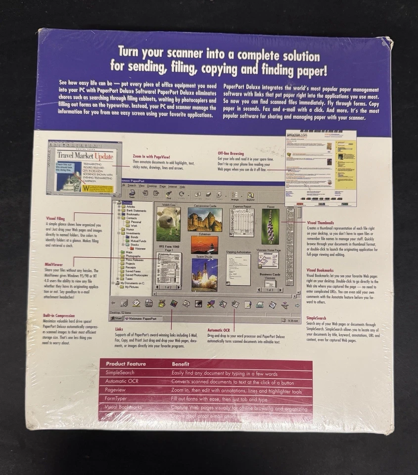 Vintage 1990 NOS PaperPort Deluxe by Visioneer Inc Windows 95 NT Factory Sealed - Image 4 of 4