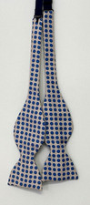 Vintage Bow Tie Silk Pink/Blue Polka Dots Adj. Grosgrain Ribbon Made in England