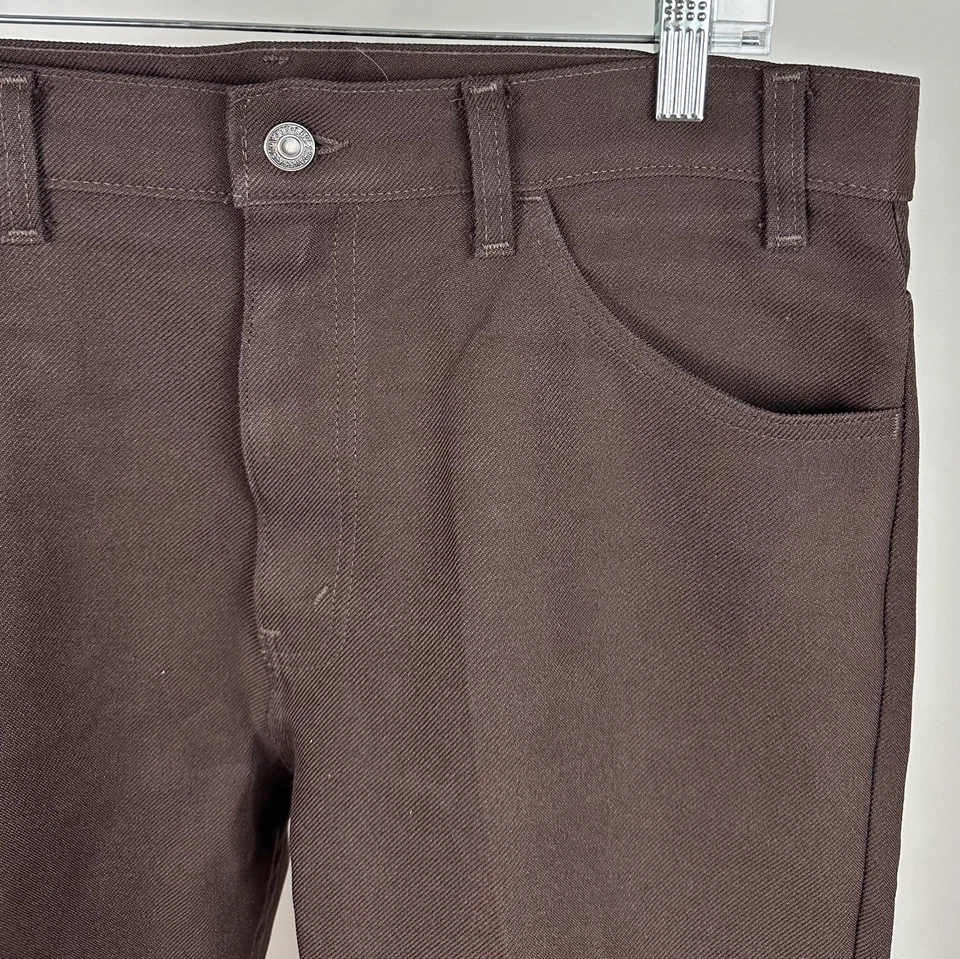 Vintage Levis Polyester Pants Mens 35 35x28 ACTUAL 80s 90s Western Bootcut Brown - Image 3 of 4