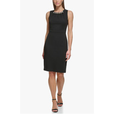 Eliza J Women's Style with Pearl Neckline Knit Sleeveless Crewneck Dress 8 Black