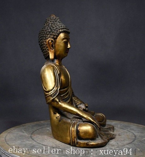 11.8" Tibet Buddhism Bronze Gilt Shakyamuni Sakyamuni Amitabha Buddha Sit Statue - Picture 4 of 9