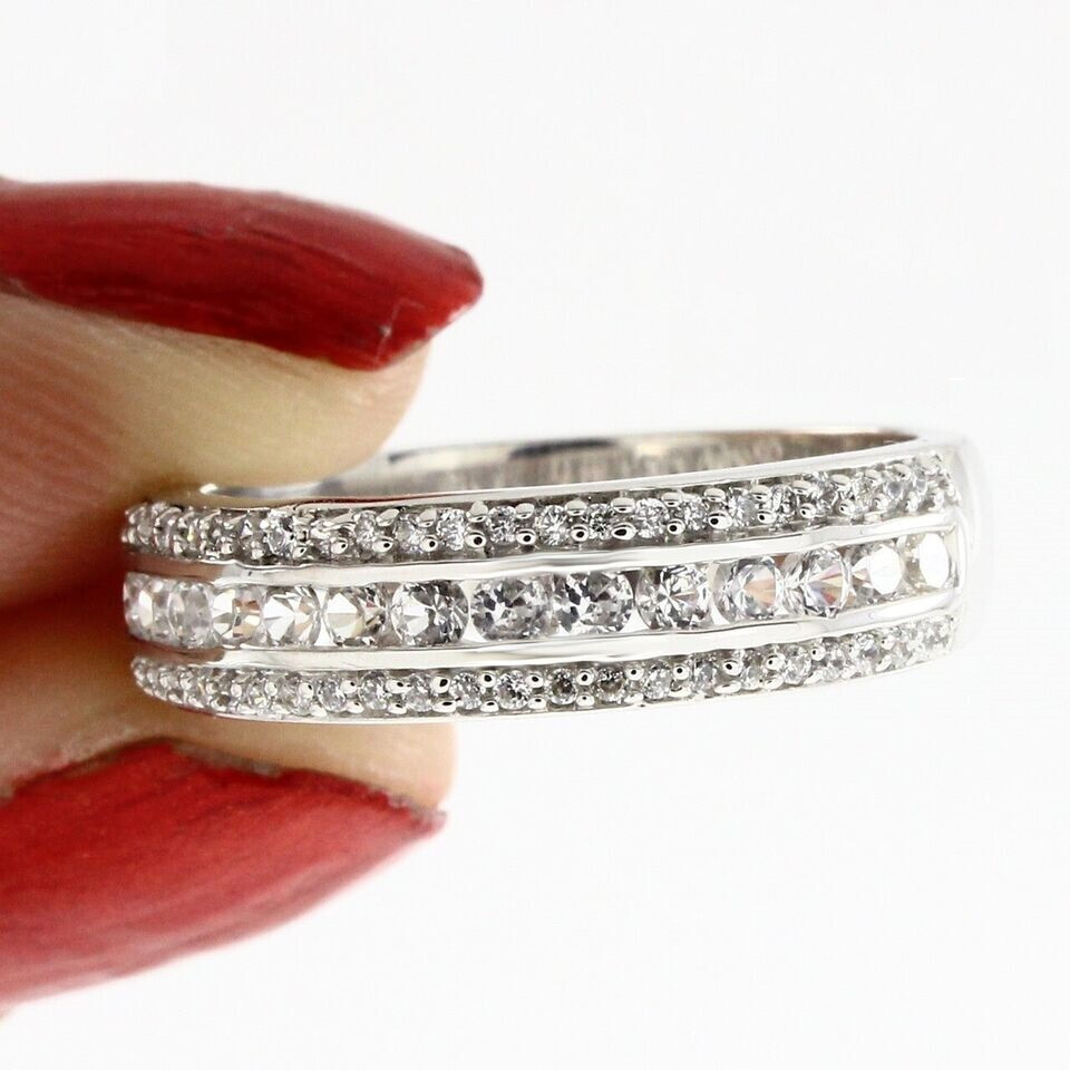 Eternity Wedding Band Ring 925 Sterling Silver Round Cut Cubic Zirconia-image