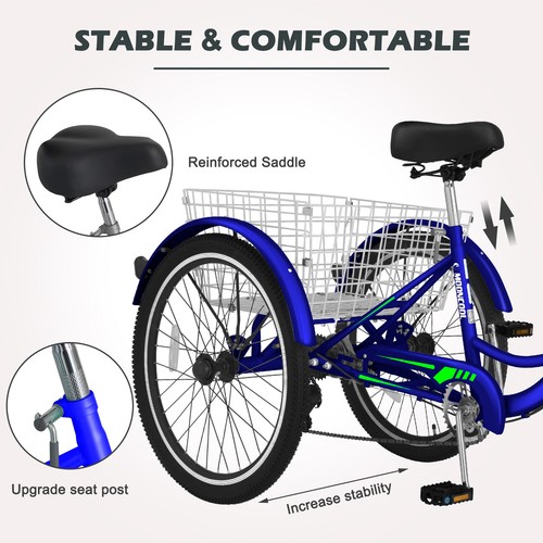 SLSY Mountain Tricycle for Adults 7 Speed Bike 24/26 Inch Adults Trikes & Basket - Picture 30 of 178