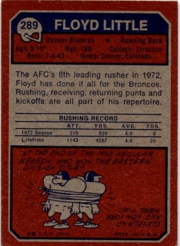 1973 Topps Floyd Little Denver Broncos #289 - Picture 2 of 2