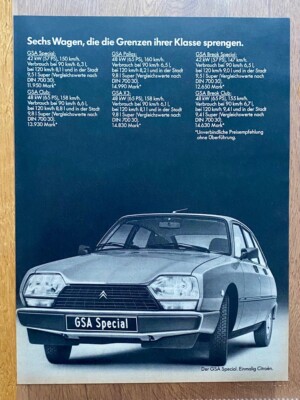 Citroen GSA Special Oldtimer Original 1981 Vintage Advert Werbung