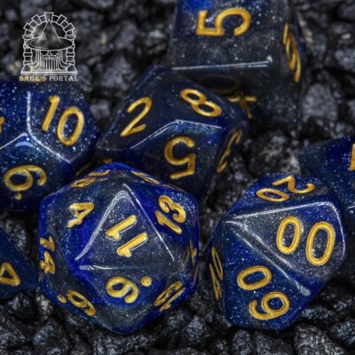 Sage's Shards - Blue/Purple Glitter Polyhedral Dice Set DnD Dungeons Dragons