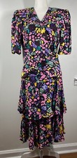 Vtg Rickie Freeman Teri Jon Nites Linen Silk 2-Piece Top Skirt Colorful Sz 12/14