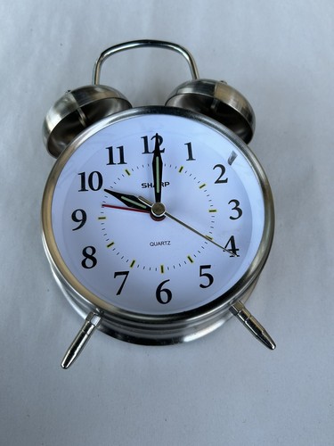 Sharp Twin Bell Quartz Analog Alarm Clock, Silver Brushed Metal, SPC800 *New* - Picture 6 of 10