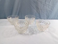 Set of 4 Jeannette Clear Glass Cubist Custard Cups Small Bowls 3 1/2" Wide